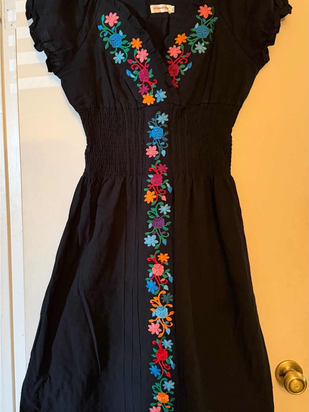 Embnoyes Black Embroidered Floral Midi Dress XXL